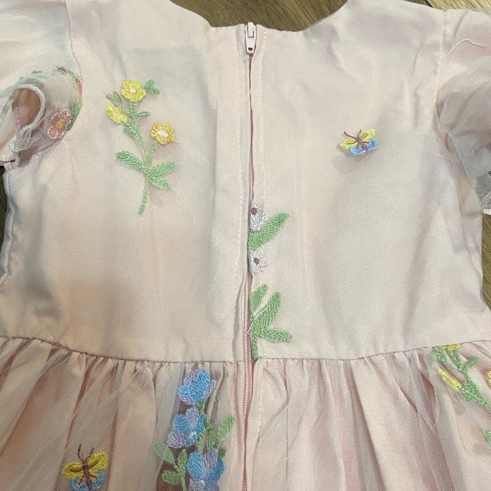 Rare Editions girls flutter sleeve sheer overlay floral embroidered dress 4T - Picture 5 of 8